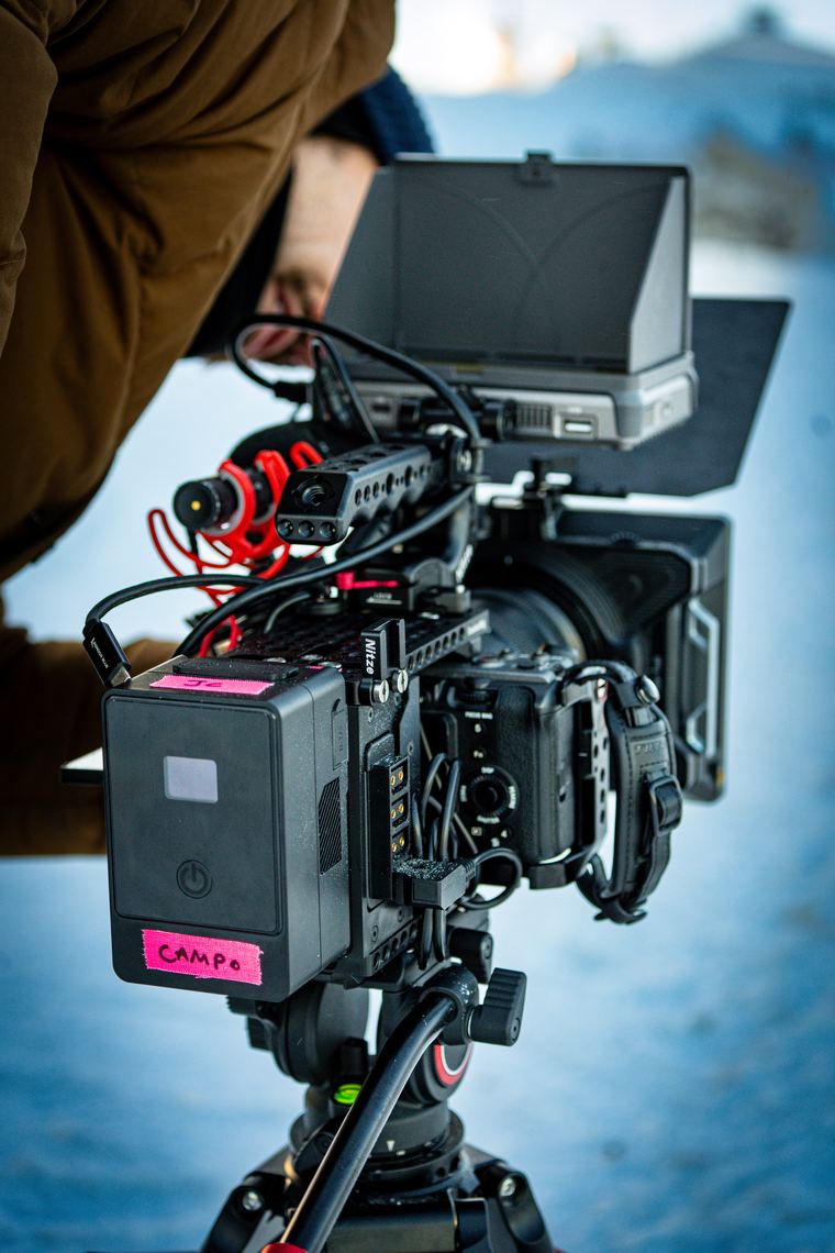 Camera rig detail, gaffer-taped 'CAMPO'